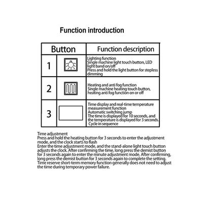 Détecteur de brouillard de miroir à LED avec affichage de température et de temps Capteur tactile Commutateur de gradation sans pas 5A 60W