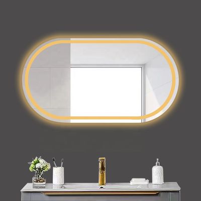 Smart LED salle de bain miroir de vanité avec toilette de bain ovale et lumières lumineuses en argent