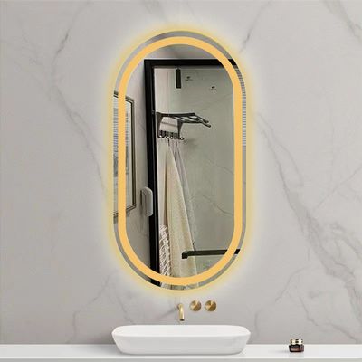 Smart LED salle de bain miroir de vanité avec toilette de bain ovale et lumières lumineuses en argent