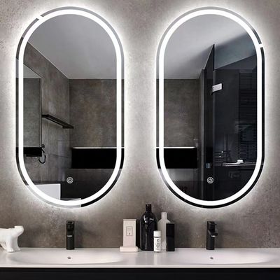 Smart LED salle de bain miroir de vanité avec toilette de bain ovale et lumières lumineuses en argent