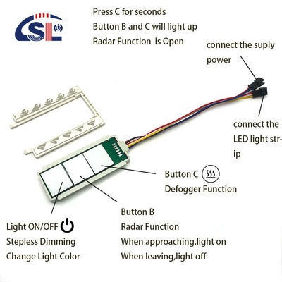 Niveau d'obscurcissement Oui Personnalisable 12V/24V 5A 60W/120W Rader PIR Capteur de mouvement Capteur lumineux Commutateur LED Source lumineuse 1NO/1NC Commutateur Combinaison salle de bain