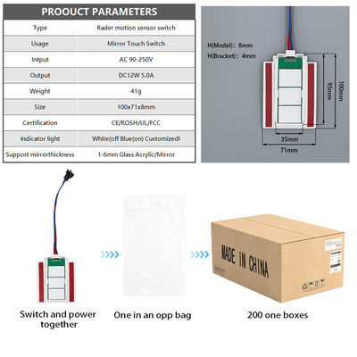 12V/24V 5A 60W/120W personnalisable Rader PIR Capteur de mouvement Commutateur lumineux LED Source lumineuse 1NO/1NC Commutateur combiné salle de bain