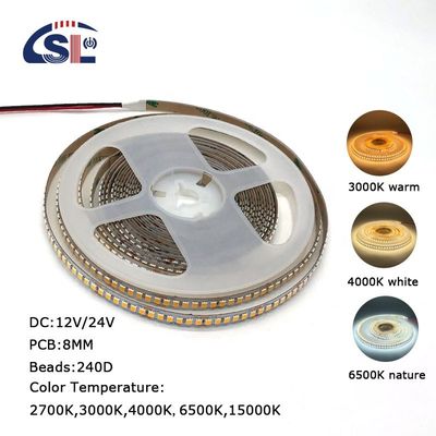 DC12V 24V SMD2835 PCB électroplaté 240Ds 8mm Ra 80 4000K LED Light Strip pour résidentiel