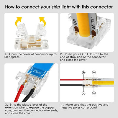 Connecteurs à bande LED IP20 COB étanches à l'eau pour bandes en plastique en forme de L de 8 mm à 10 mm