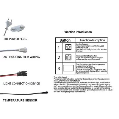 DC12V 5A 60W Capteur tactile monocouleur Commutateur LED Touch miroir avec affichage de température du temps