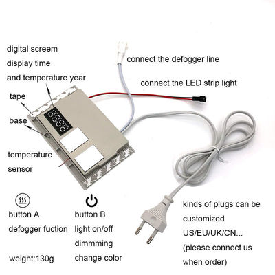 Commutateur de lumière LED tactile à miroir intelligent mini de 60 W avec affichage de temps et de température DC12V