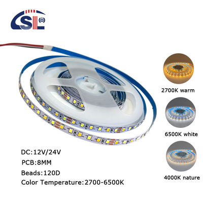 115lm/w 3000K-6500K Ra80 DC12V 120D 8mm LED Light Strips pour les miroirs de salle de bains