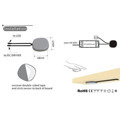 110V 240VAC Commutateur de gradation intégré à miroir tactile pour lampe de cabine LED intelligente 2,5 cm