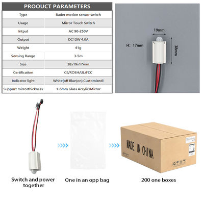 Commutateur de capteur de l'armoire de porte LED 12V 3A/5A pour une plage de détection de miroir à mercure de 1 à 6 mm