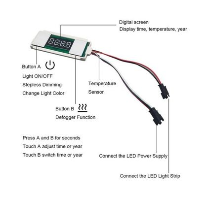 LED ON/OFF/Dimmer Function 12V 5A 60W Capteur tactile commutateur pour miroir de salle de bain