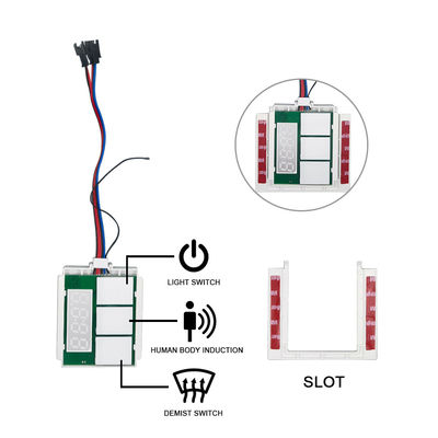 Détecteur de brouillard de miroir de salle de bain Trois boutons Capteur tactile Commutateur avec Temps et Température 12V 5A