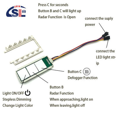DC 12V 5A 60W Commutateur à capteur tactile à trois boutons pour radar à miroir intégré