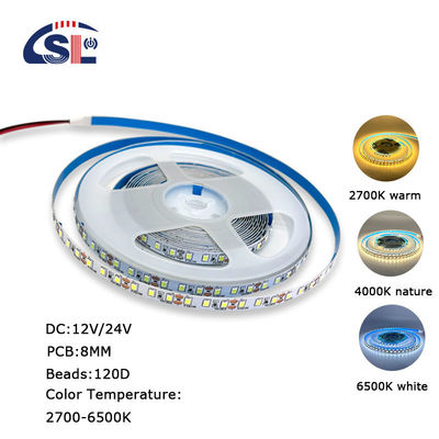 DC12V 24V SMD2835 120D 8mm 4000K Ra70 Plaque de découpe sous pression LED Bandes lumineuses pour les miroirs de salle de bain