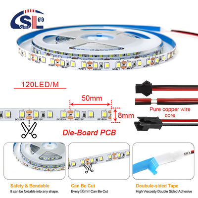 DC12V 24V SMD2835 120D 8mm 4000K Ra70 Plaque de découpe sous pression LED Bandes lumineuses pour les miroirs de salle de bain