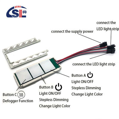 Intégré Dc12 5A Trois boutons Capteur tactile Commutateur de commande Deux LED Strip Light pour le débrouilleur de miroir de salle de bains