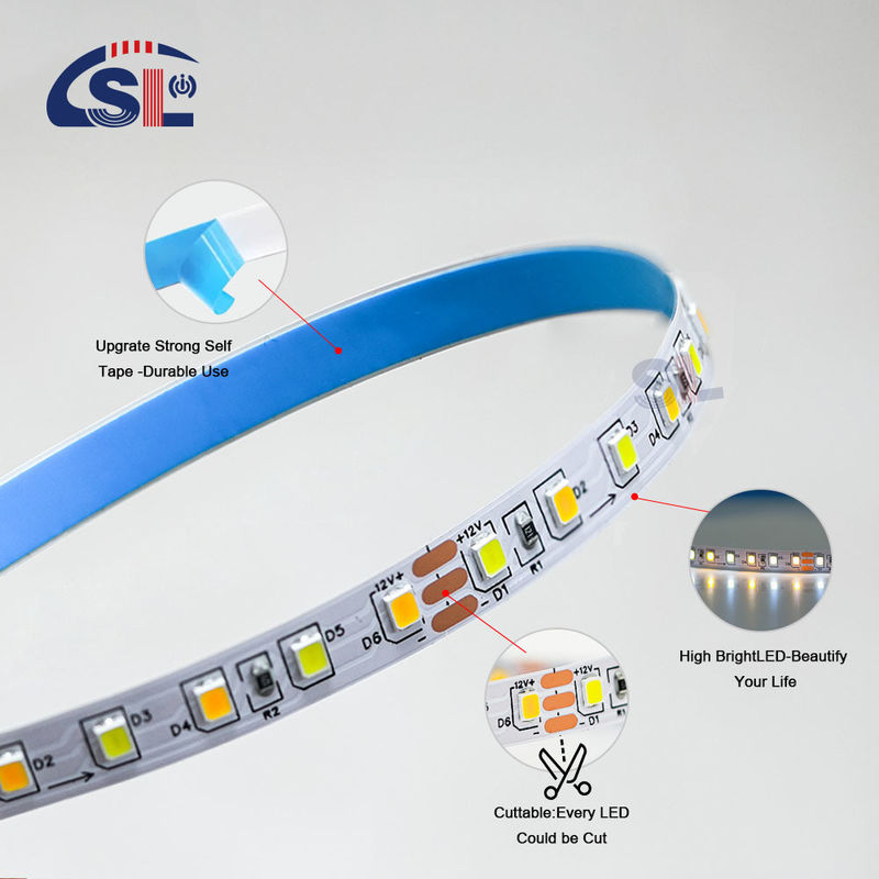 120 leds/m 3000k 4000k 6500k CCT Board 8mm SMD2835 Led Strip Light pour la décoration extérieure et intérieure