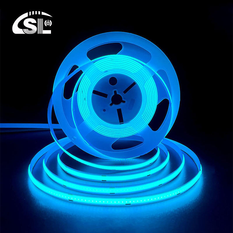 320Leds haute luminosité bleu glacé COB LED Strip Light CE RoHs IP20 8mm largeur 12V24V