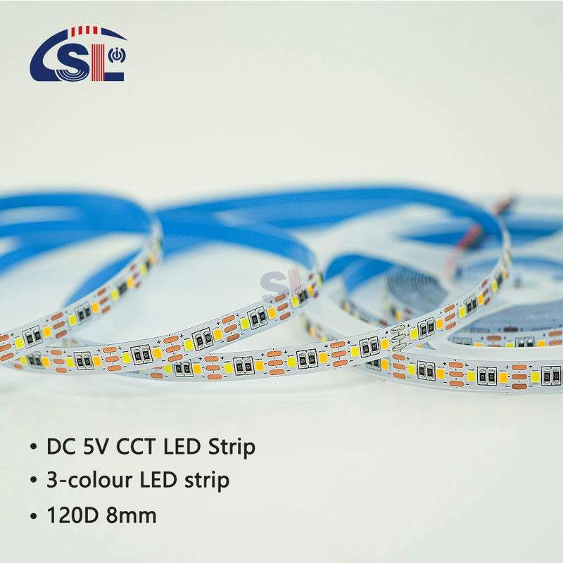 Température de couleur réglable LED Strip Light 120 LED/m Double couleur 8MM Non étanche