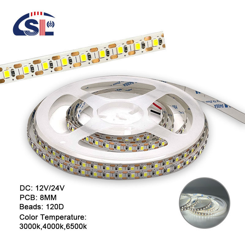 2200 lm Haute luminosité 2835 120 led/m LED bande 8 mm largeur 12V 24V bande lumineuse à coupe simple