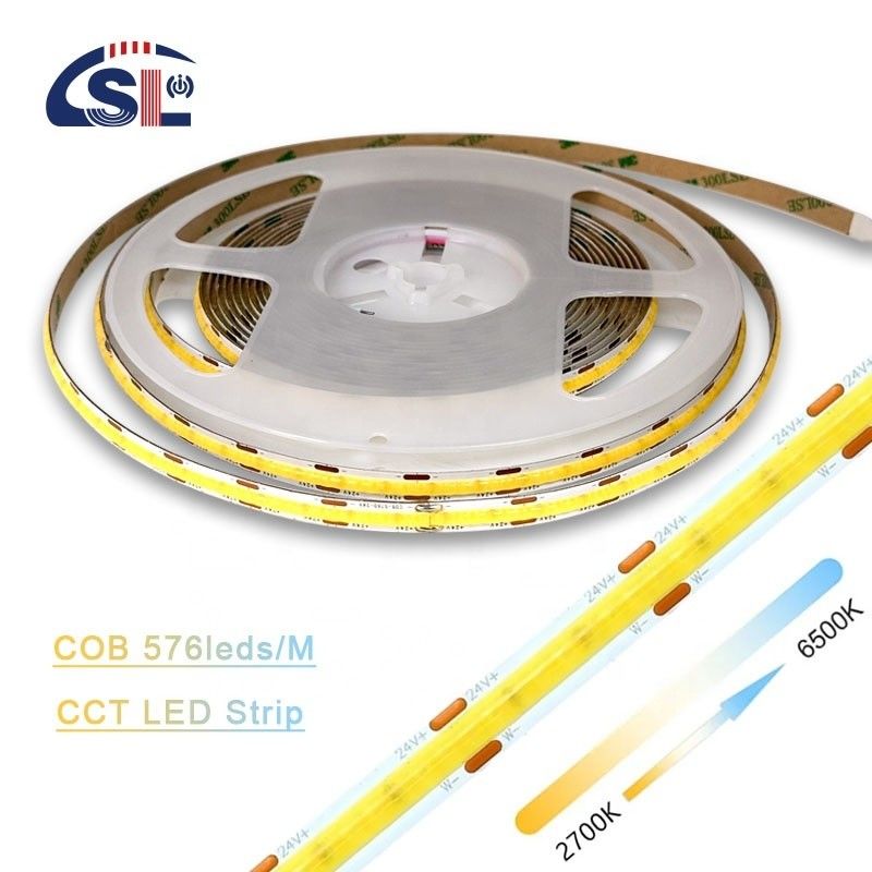 Lumière à bande flexible 576 LED/m 12V 24V DC 2 fils CCT COB Strip Light pour projets d'éclairage