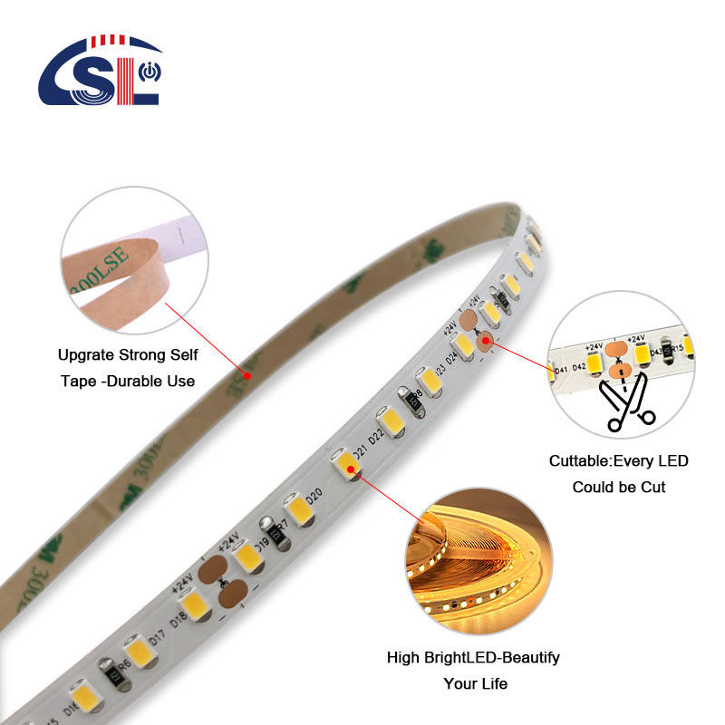 IP20 2835 SMD Une seule couleur LED Strip Light 120 Led 12V 24V 8W Basse tension 3M pour miroir