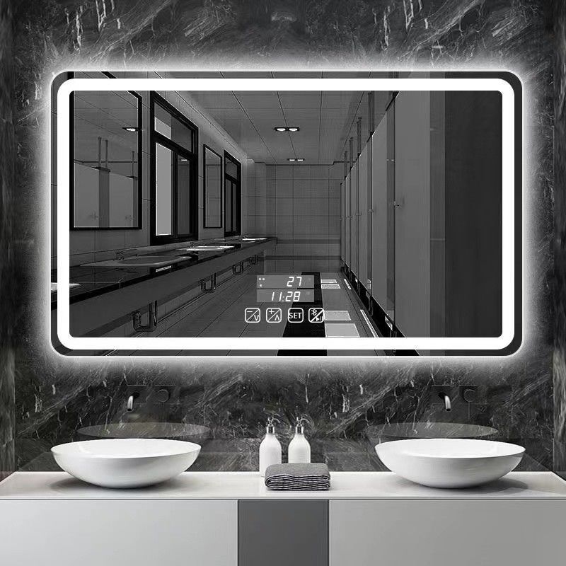 Décoration de salle de bain hôtel maison Grands miroirs de salle de bain ovales avec écran tactile et lumières LED