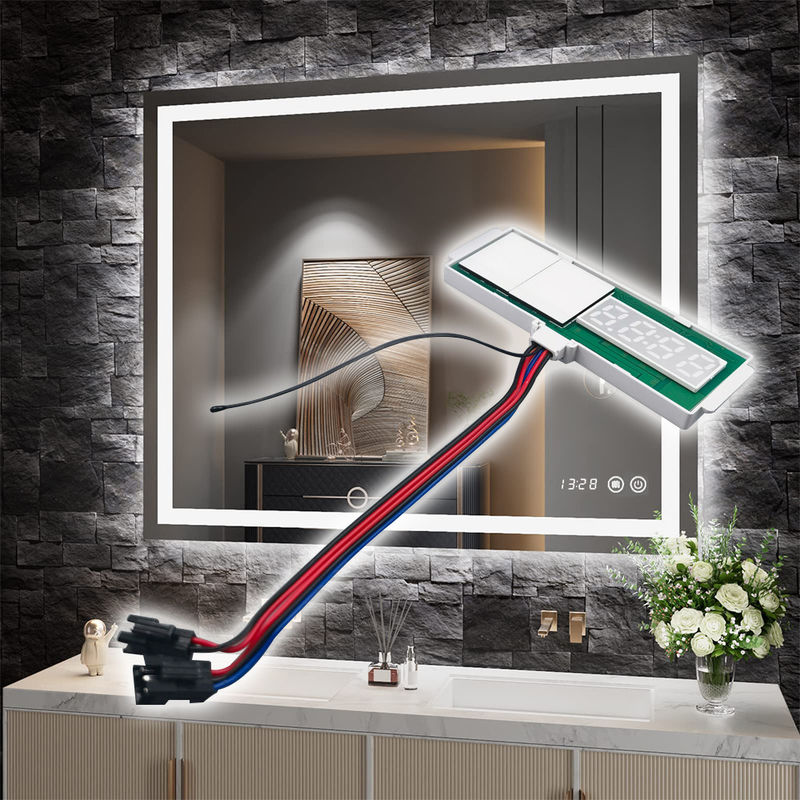Détecteur de brouillard de miroir à LED avec affichage de température et de temps Capteur tactile Commutateur de gradation sans pas 5A 60W