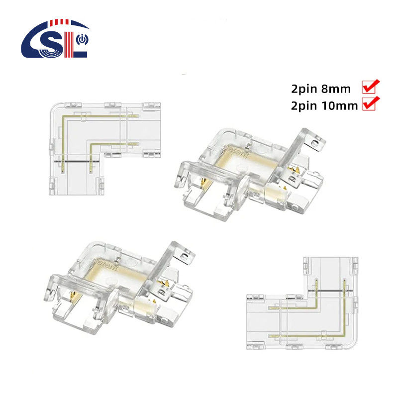 Connecteur à bande LED transparente à 2 broches de 8 mm et 10 mm de cristal